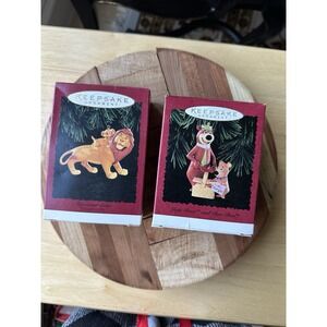 Hallmark Keepsake Yogi Bear w Boo Boo Mufasa and Simba 1990s Christmas Ornaments